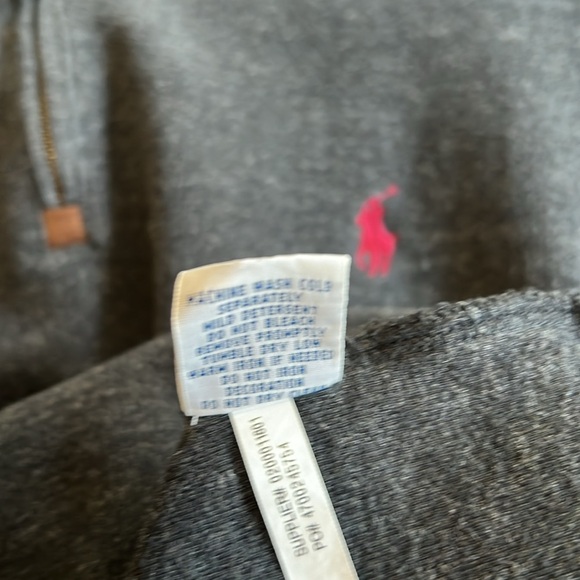 Ralph Lauren Quarter Zip Suede Pull Cotton Charcoal Gray Sweater Mens Size L - Picture 8 of 8